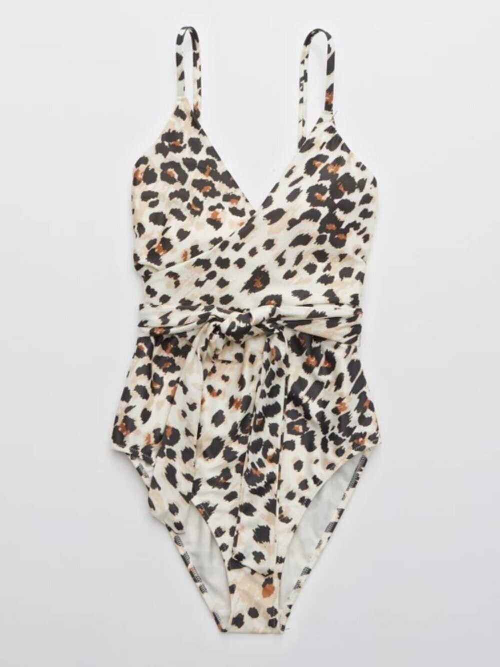 Aerie Cream Leopard Wrap One Piece Swimsuit Size XL animal print 39206